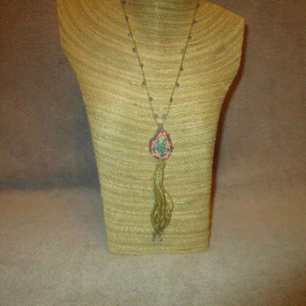 Vtg Beaded Starfish Pendant Necklace 19” Nautical Beach Sea Star Dangle Boho
